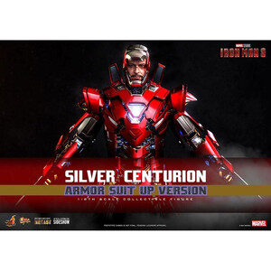 Hot Toys Iron Man 3 Movie Masterpiece 1/6 Scale Silver Centurion (Armor Suit Up Version) 