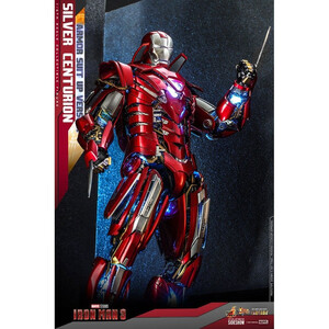 Hot Toys Iron Man 3 Movie Masterpiece 1/6 Scale Silver Centurion (Armor Suit Up Version) 