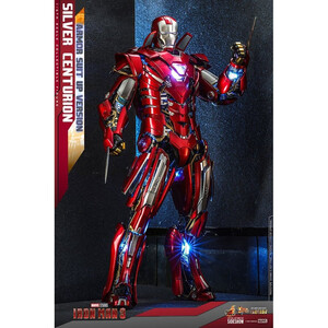 Hot Toys Iron Man 3 Movie Masterpiece 1/6 Scale Silver Centurion (Armor Suit Up Version) 