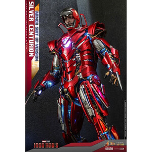 Hot Toys Iron Man 3 Movie Masterpiece 1/6 Scale Silver Centurion (Armor Suit Up Version) 