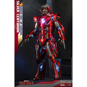 Hot Toys Iron Man 3 Movie Masterpiece 1/6 Scale Silver Centurion (Armor Suit Up Version) 