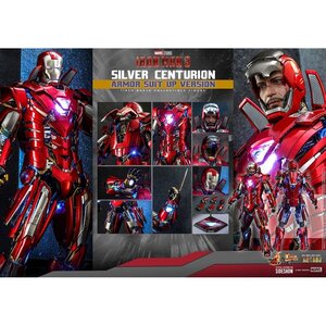 Hot Toys Iron Man 3 Movie Masterpiece 1/6 Scale Silver Centurion (Armor Suit Up Version) 