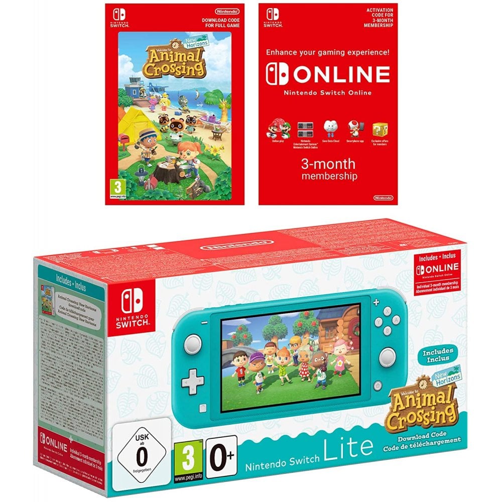 Nintendo Switch Lite Turquoise & Animal Crossing New Horizons & Switch Online 3 months 