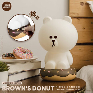 Beast Kingdom Toys Line Friends Series Piggy Bank with Light Up Function Brown's Donut 