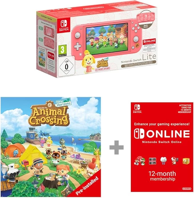 Nintendo Switch Lite Coral: Isabelle Alhoa Edition & Animal Crossing: New Horizons & 12 Month NSO 