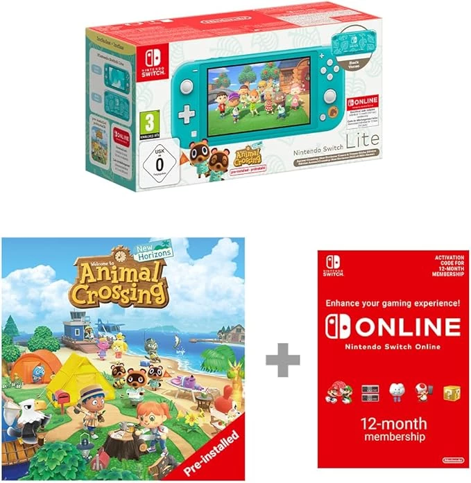 Nintendo Switch Turquoise: Timmy & Tommy's Edition & Animal Crossing: New Horizons & 12 Month NSO 