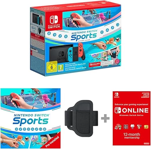 Nintendo Switch Neon Red/Neon Blue & Switch Sports & 12 Month NSO 